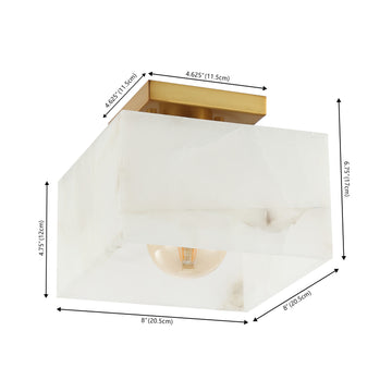 Alessia 1-Light Modern Contemporary Alabaster/Iron Cube LED Semi Flush Mount - JONATHAN Y